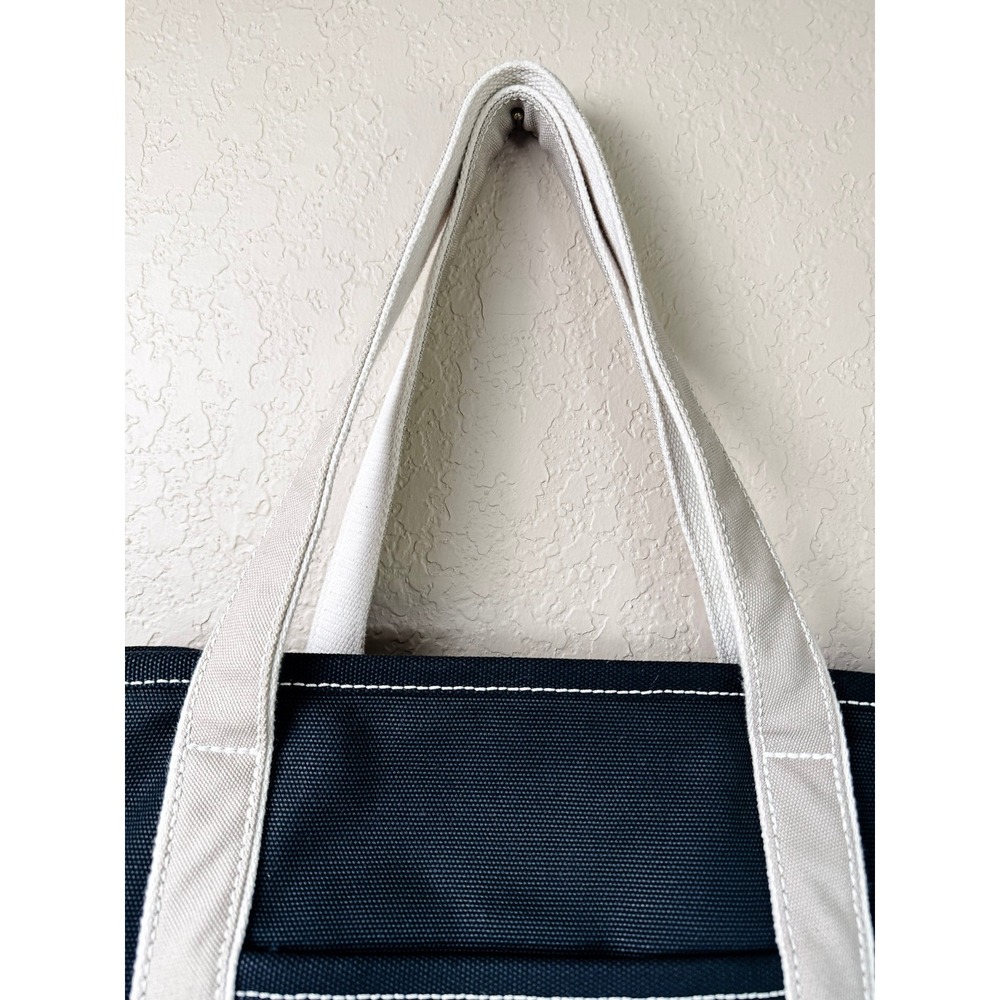 Lands' End Zip Top Boat Tote Canvas Black Natural Large Travel Work Beach Bag - Picture 3 of 15